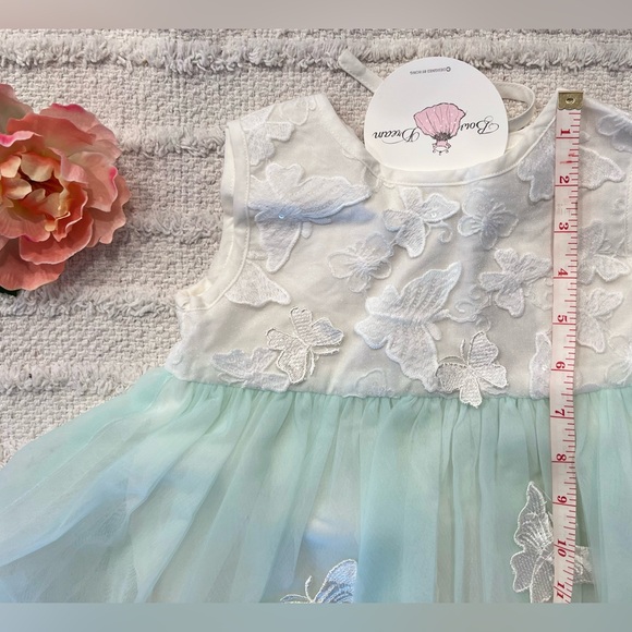 Mint Green Butterfly Baby Girl Dress With Bonnet- Size 18-24 Months - Picture 4 of 6